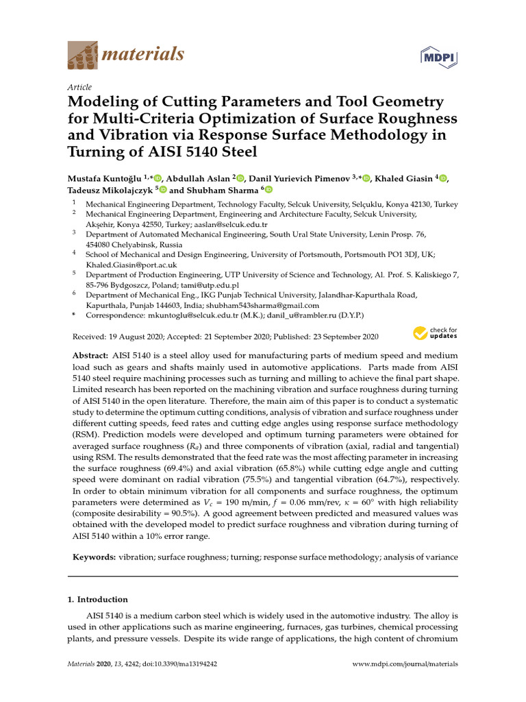 materials-13-04242-v2 | PDF | Machining | Surface Roughness