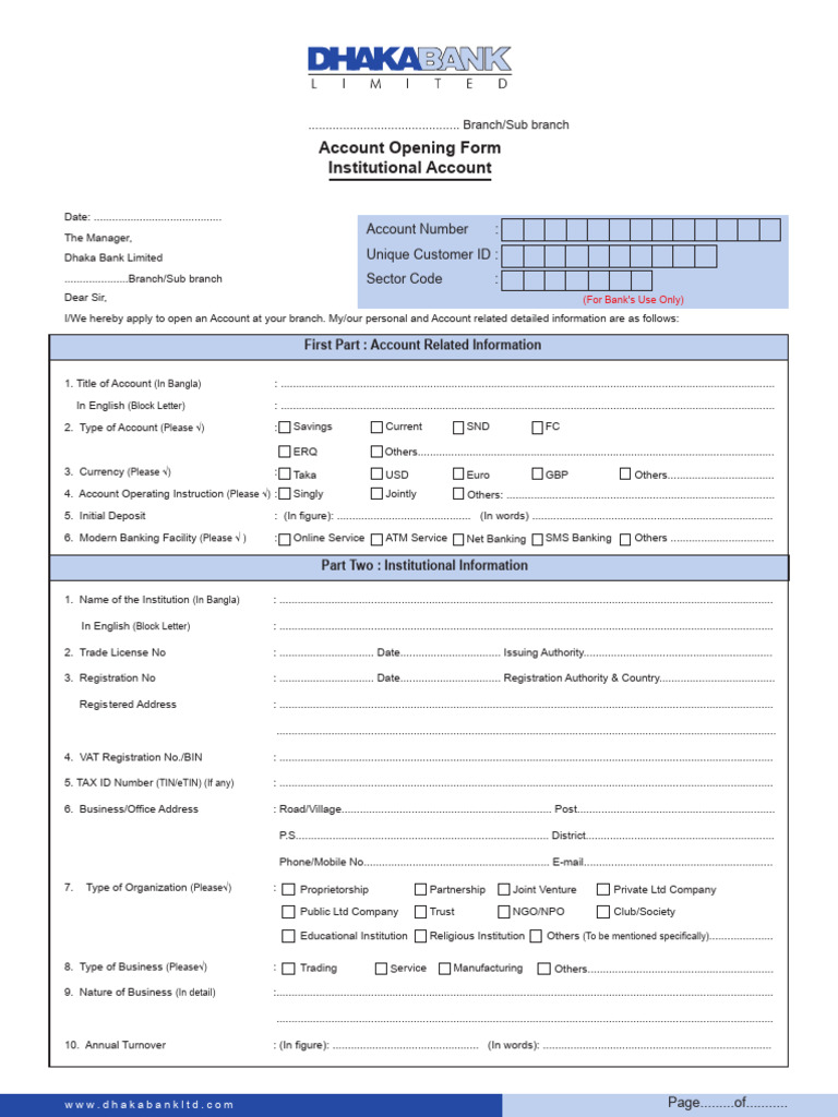 Institutional Account Opening Form English Version Non ...