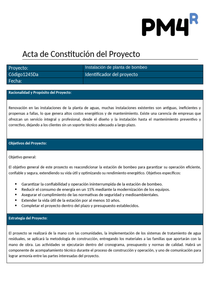 Acta de Constitucion Del Proyecto | PDF | Gasolinera | Presupuesto
