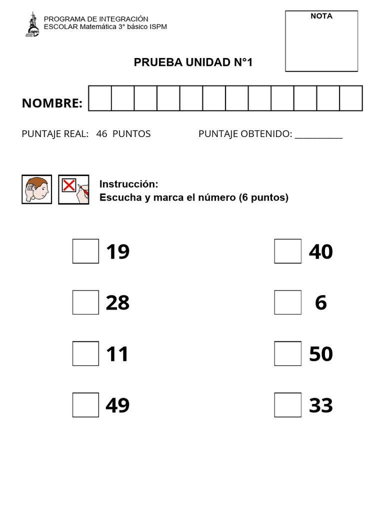 Prueba U1 Adecuada 3° Mate | PDF