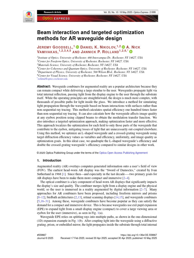 Beam Interaction and Targeted Optimization Methods for AR Waveguide ...