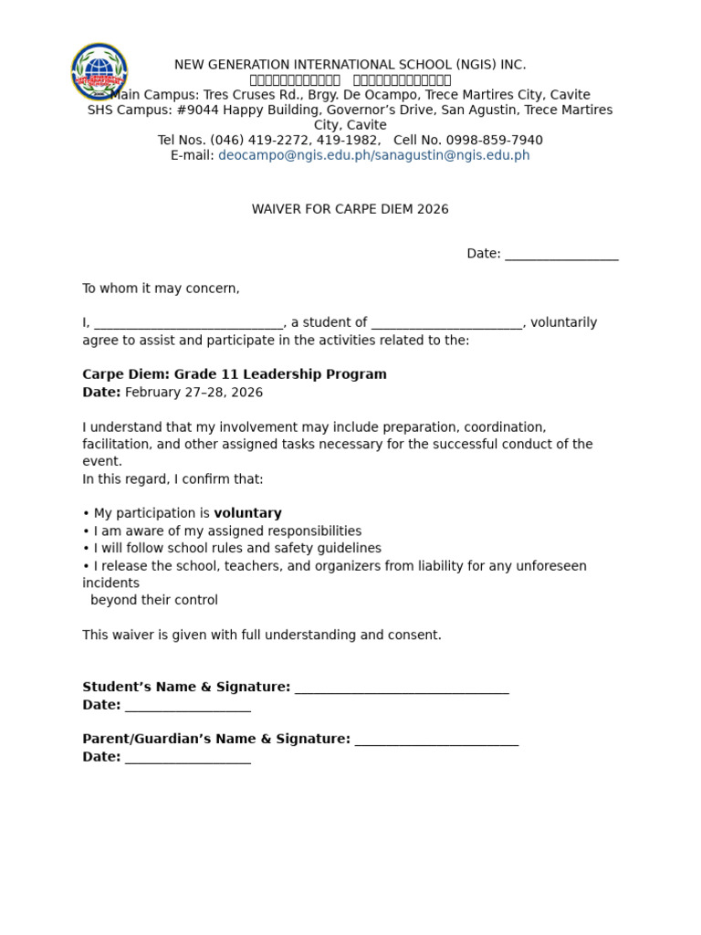 Parental Consent Form for SBPO & EXEMPLAR | PDF
