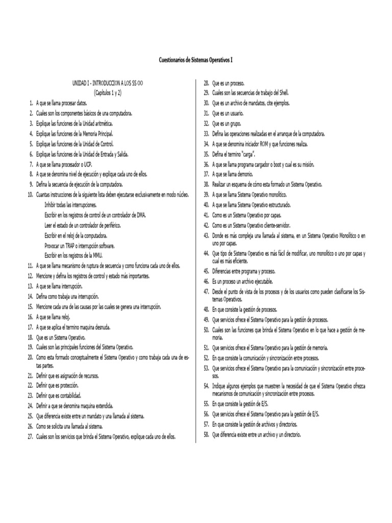 Cuestionario de Sistemas Operativos I - COMPLETO | PDF | Sistema ...