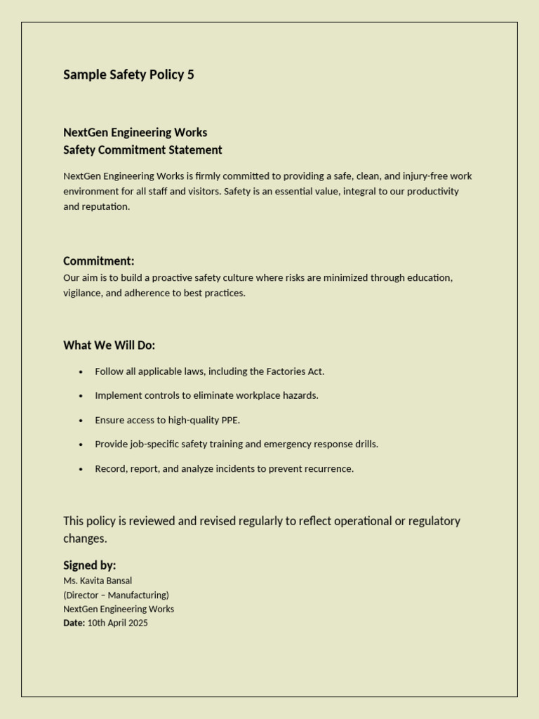 Sample Safety Policy 5- Safety MGMT Study | PDF