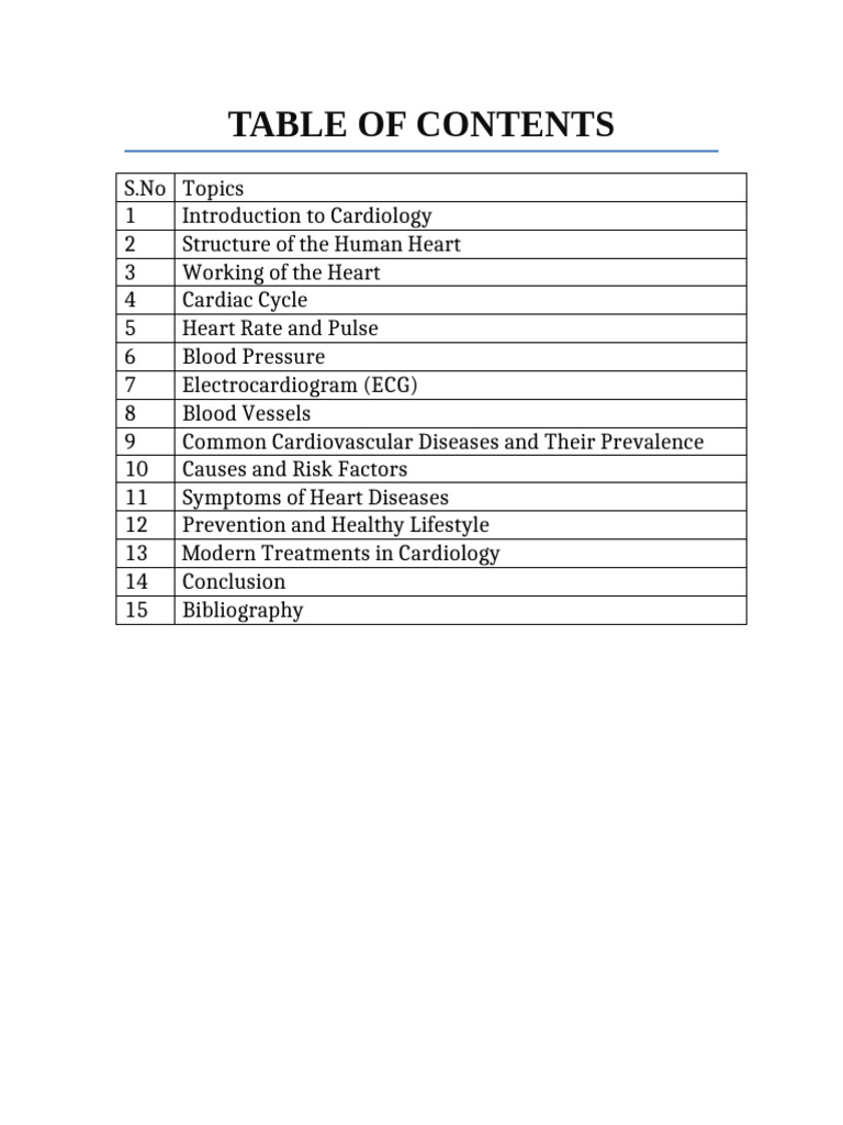 Cardiology TOC Table Final | PDF