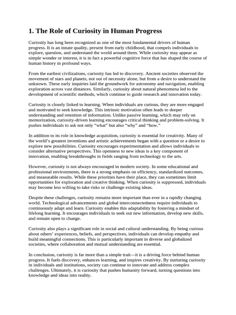 1. the Role of Curiosity in Human Progress | PDF