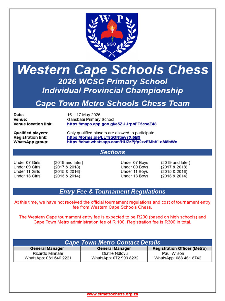 2026 WCSC PS Individual Provincial Championship - Cape Town Metro Team ...