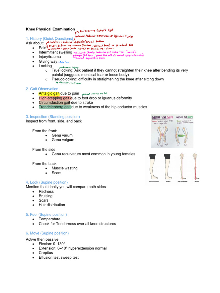 Knee Physical Examination | PDF | Knee | Limbs (Anatomy)