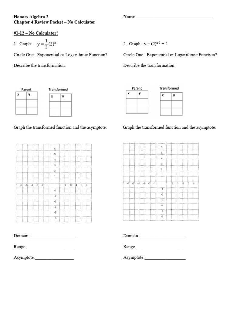 Chapter 4 Review (No Calculator) | PDF