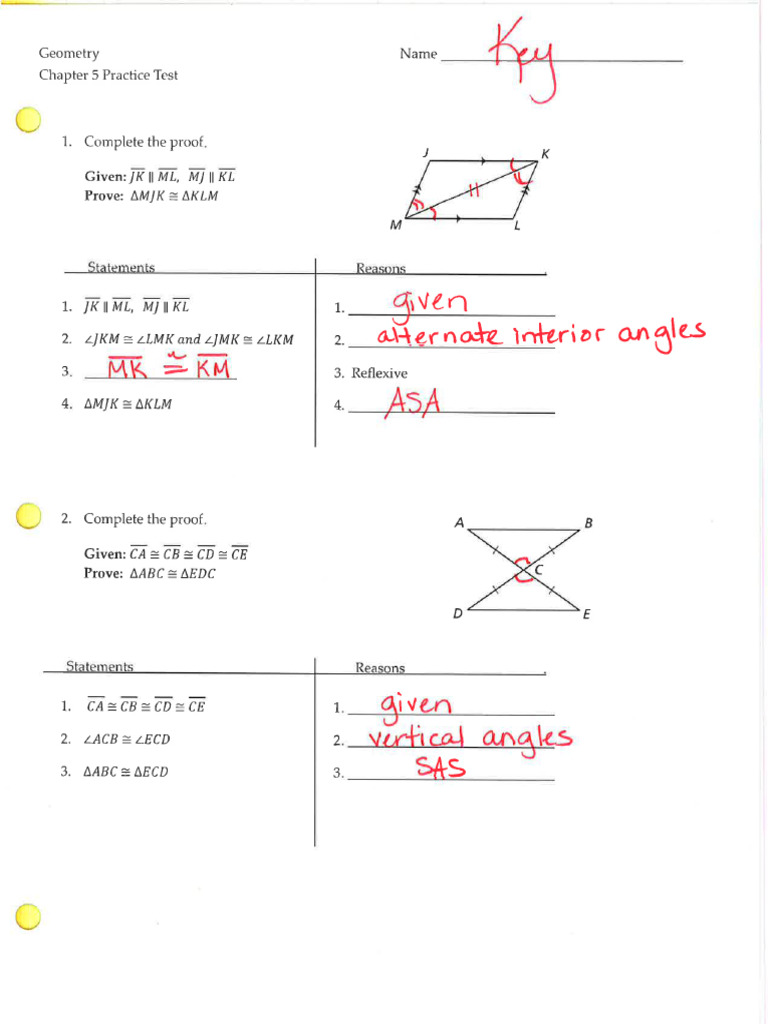 Chapter 5 Practice Test - KEY | PDF | Triangle Geometry | Euclidean ...