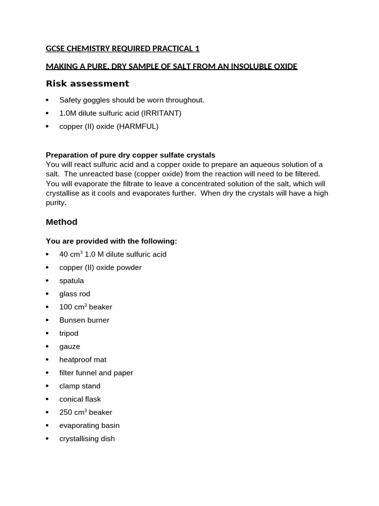 GCSE RP 1 MAKING A SOLUBLE SALT | PDF | Crystallization | Sulfuric Acid