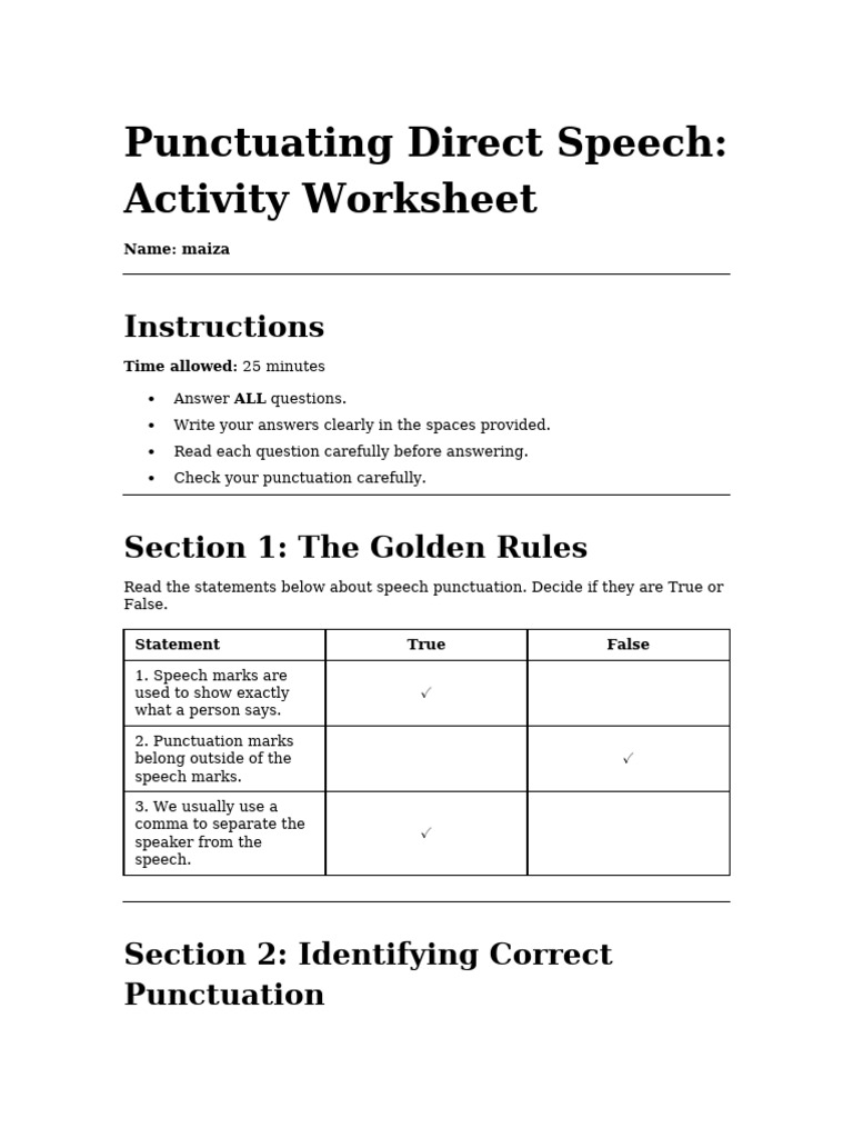 Punctuating Direct Speech Answers | PDF | Punctuation