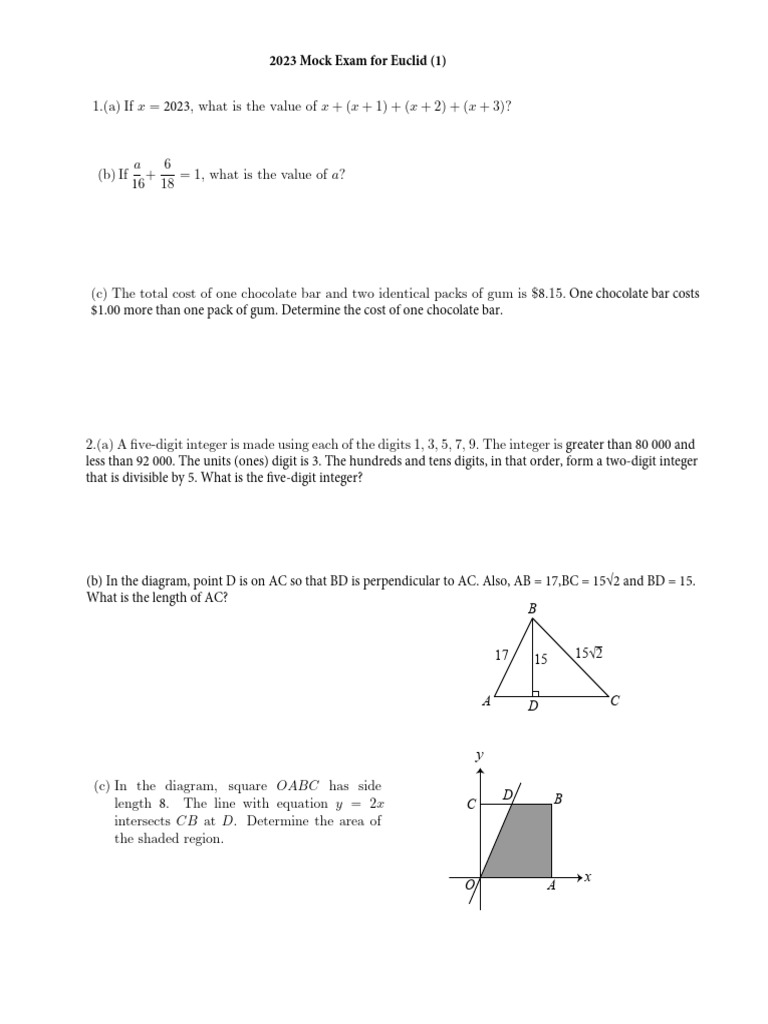 2023 Mock Exam for Euclid (1) | PDF | Area | Geometry