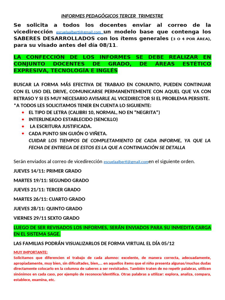 INFORMES PEDAGÓGICOS TERCER TRIMESTRE (1) | PDF | Pedagogía | Enseñando
