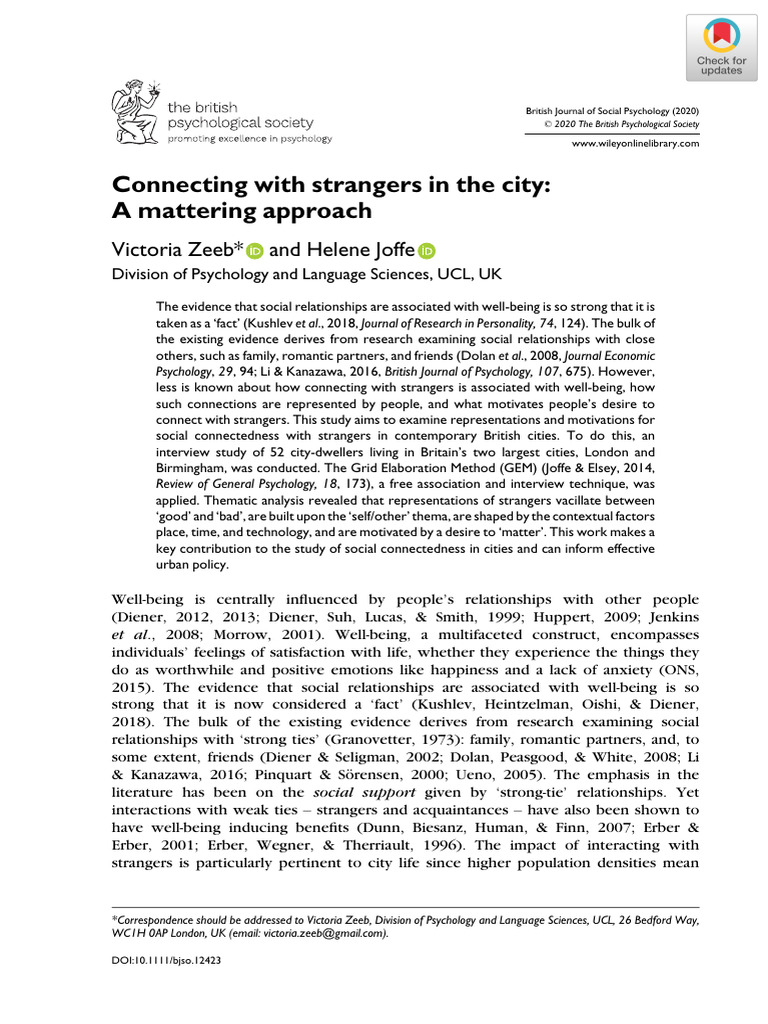 Connecting With Strangers | PDF | Existentialism | Well Being