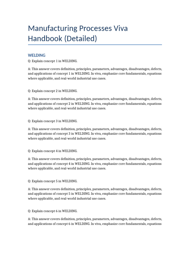 Detailed_Manufacturing_Viva_Handbook | PDF | Concept