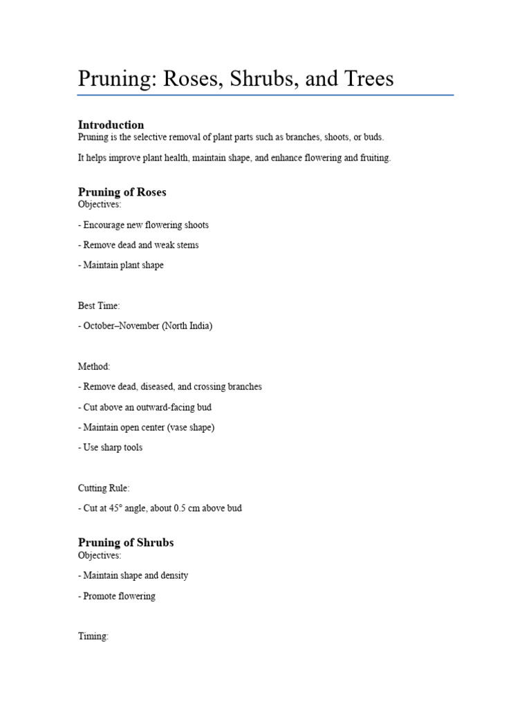 Pruning Roses Shrubs Trees | PDF