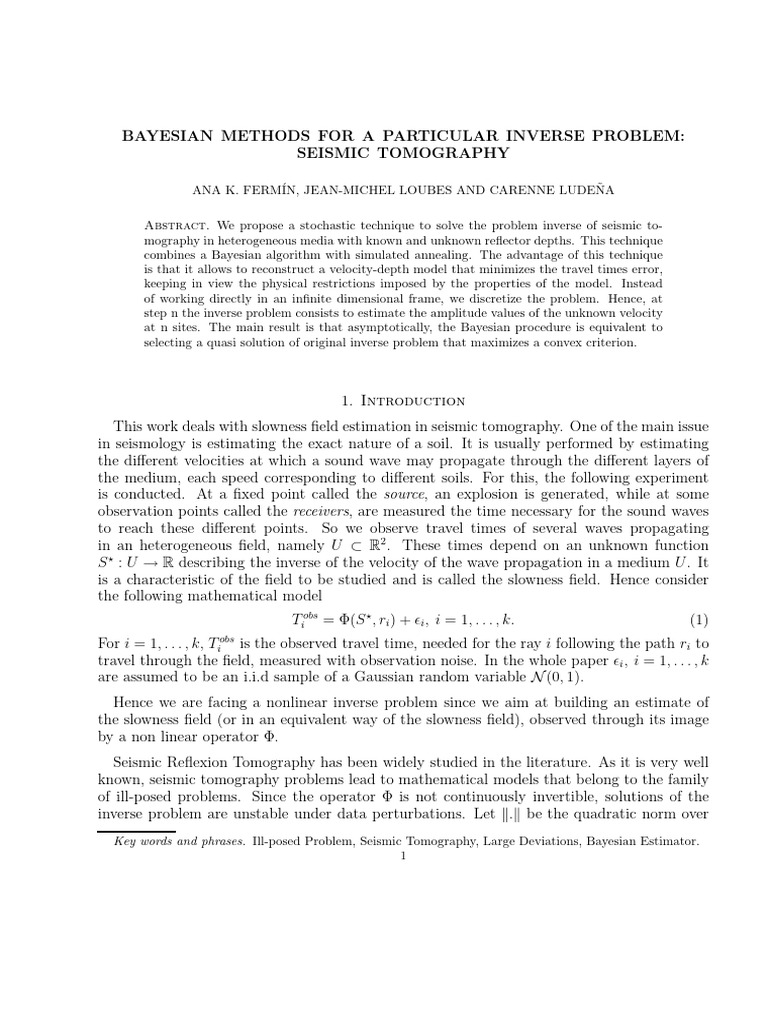 Bayesian Methods For A Particular Inverse Problem: Seismic Tomography ...