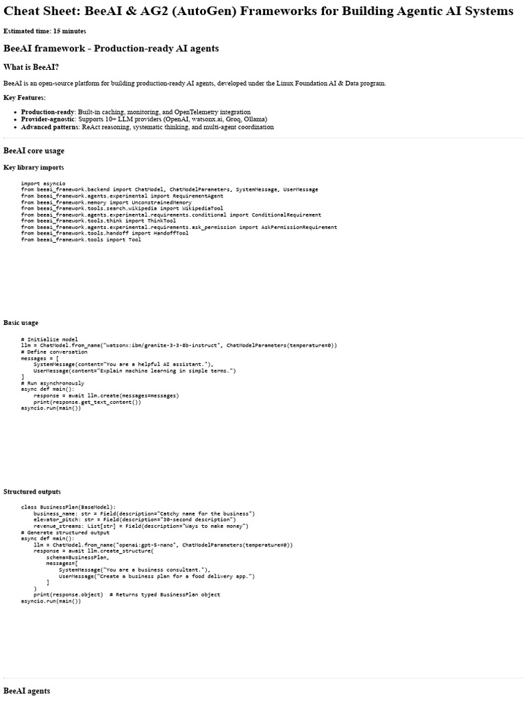 BeeAI & AG2 (AutoGen) Frameworks For Building Agentic AI Systems | PDF ...
