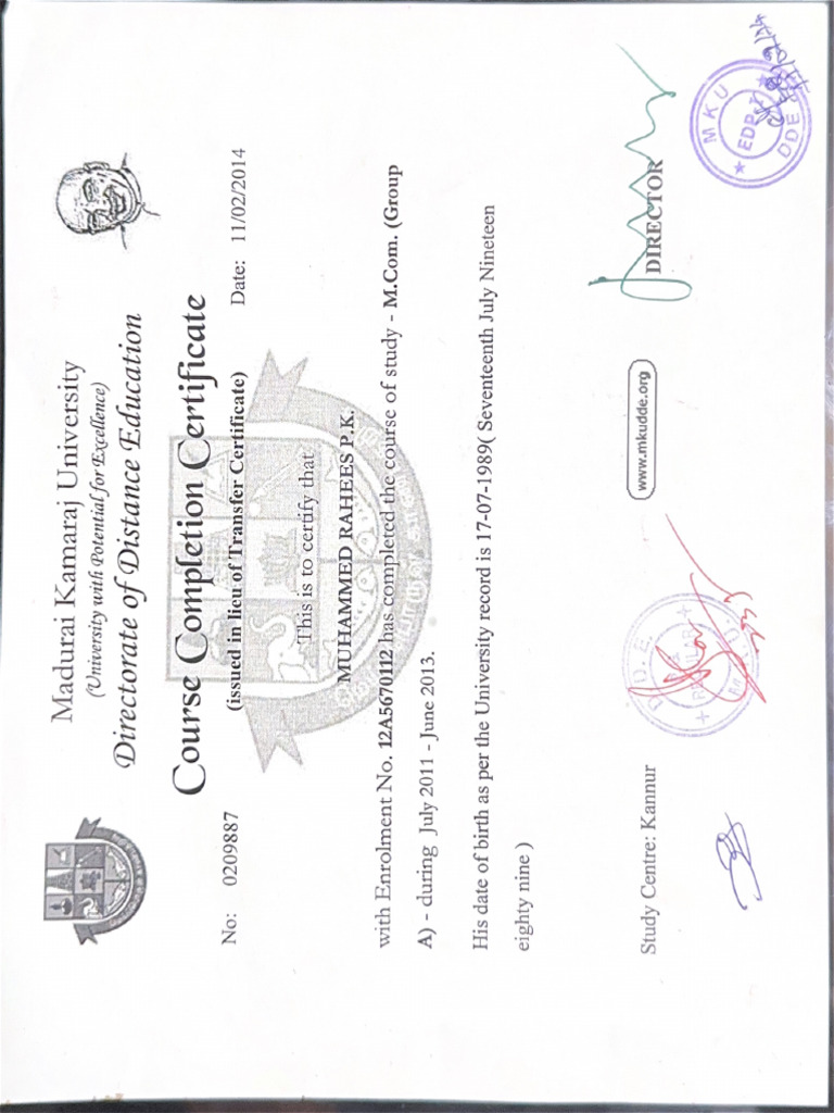 Mcom Certificate | PDF