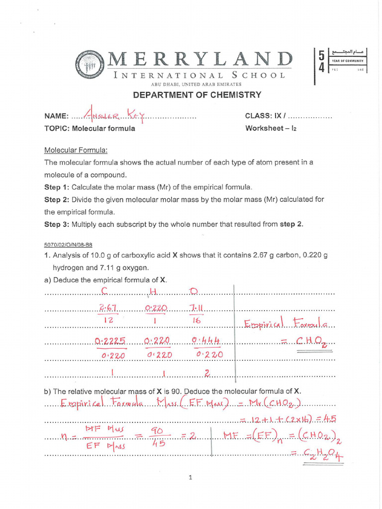 Mole Cular Formula Ans Key | PDF