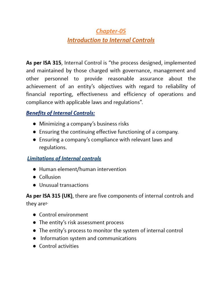 Chapter-05 Introduction to Internal Controls (Assurance).Docx | PDF ...