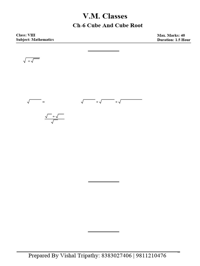 Ch-6 Cube and Cube Root Test | PDF | Volume | Elementary Mathematics