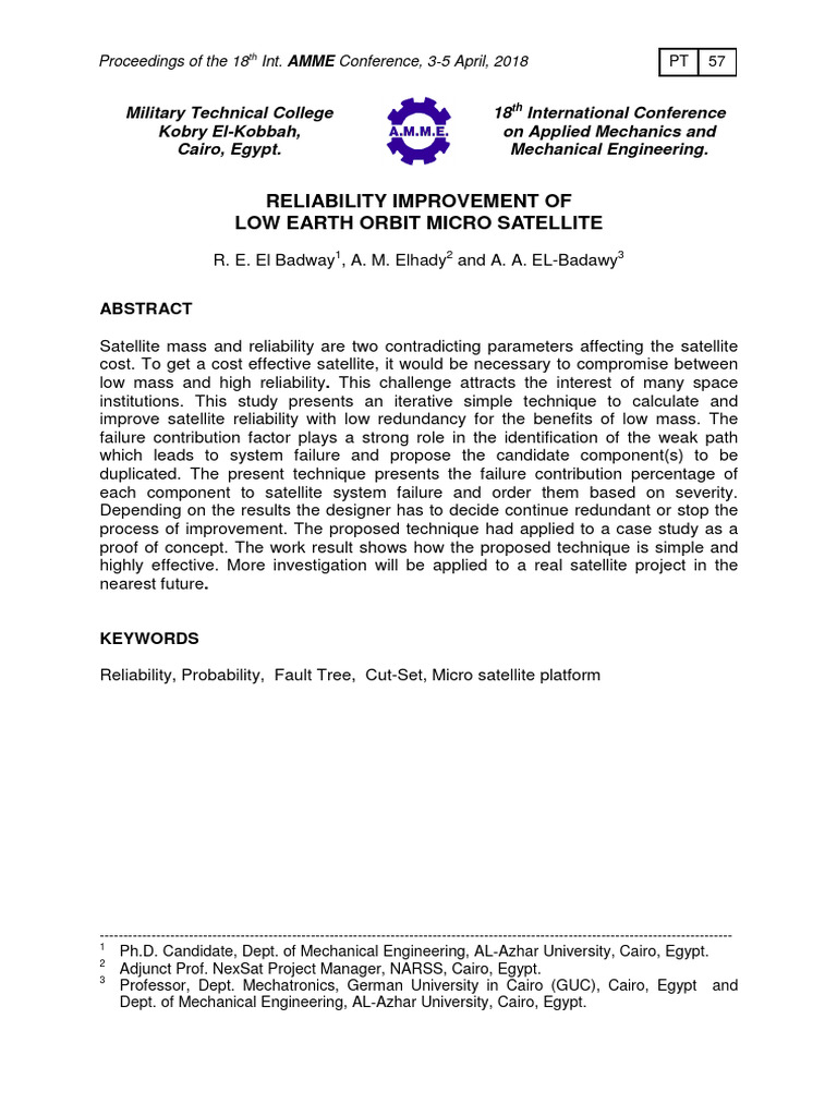 Reliability Improvement of Low Earth Orbit Micro Satellite | PDF ...