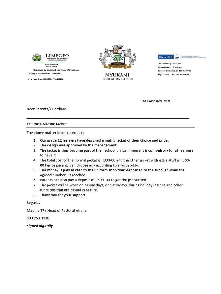 Matric Jacket Letter 2026 | PDF
