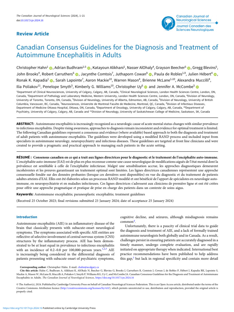 Canadian Consensus Guidelines for the Diagnosis An | PDF ...