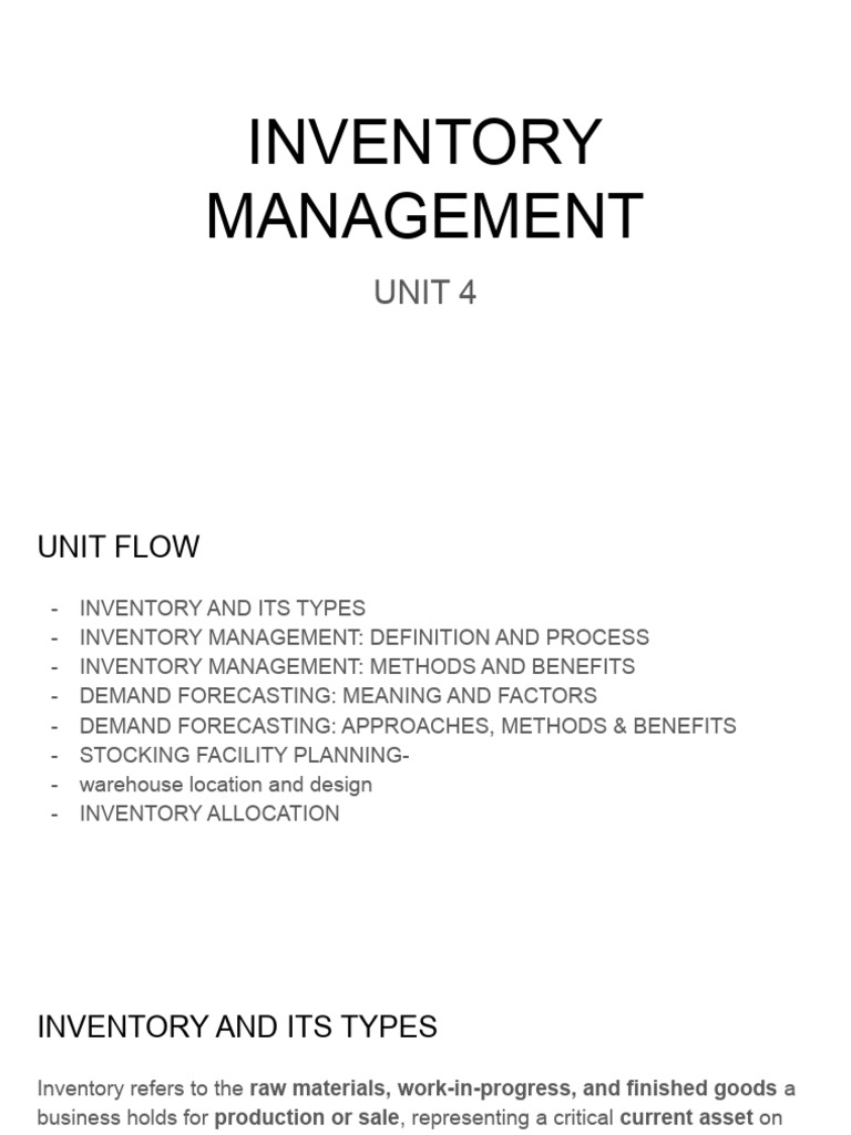 Unit 4 - Inventory Management | PDF | Warehouse | Inventory