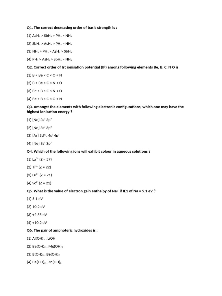 Periodic Table Question Paper | PDF | Lanthanide | Transition Metals