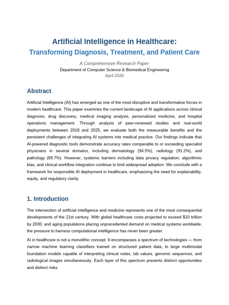 1 Research Paper AI in Healthcare | PDF | Artificial Intelligence ...