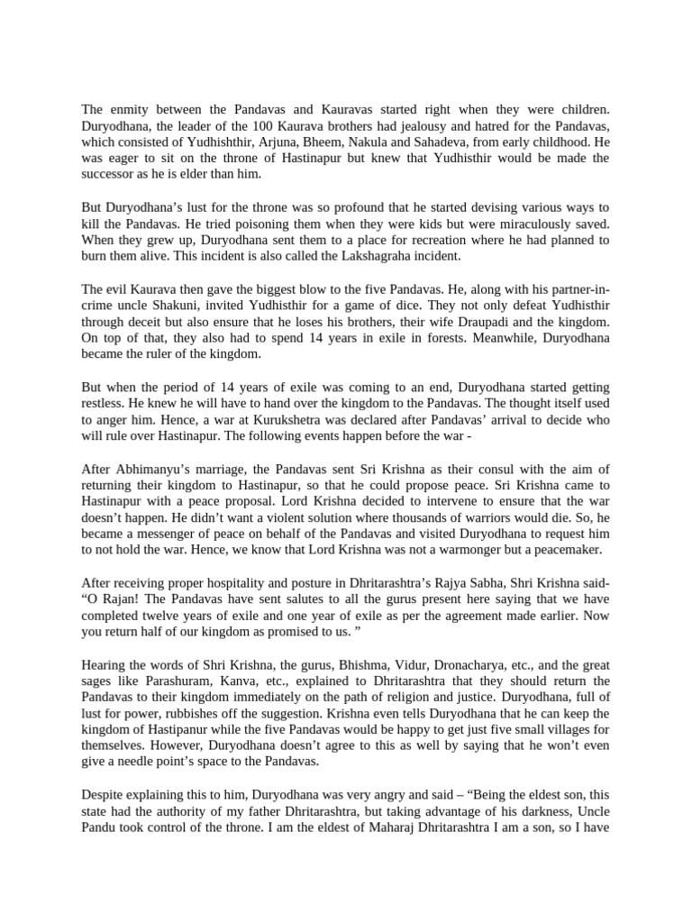 Krishna's Peace Proposal | PDF | Mahabharata | Vaishnava Texts