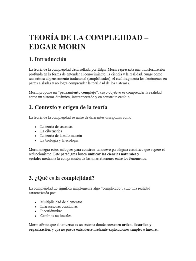 Teoria de La Complejidad Morin | PDF | Complejidad | Pensamiento