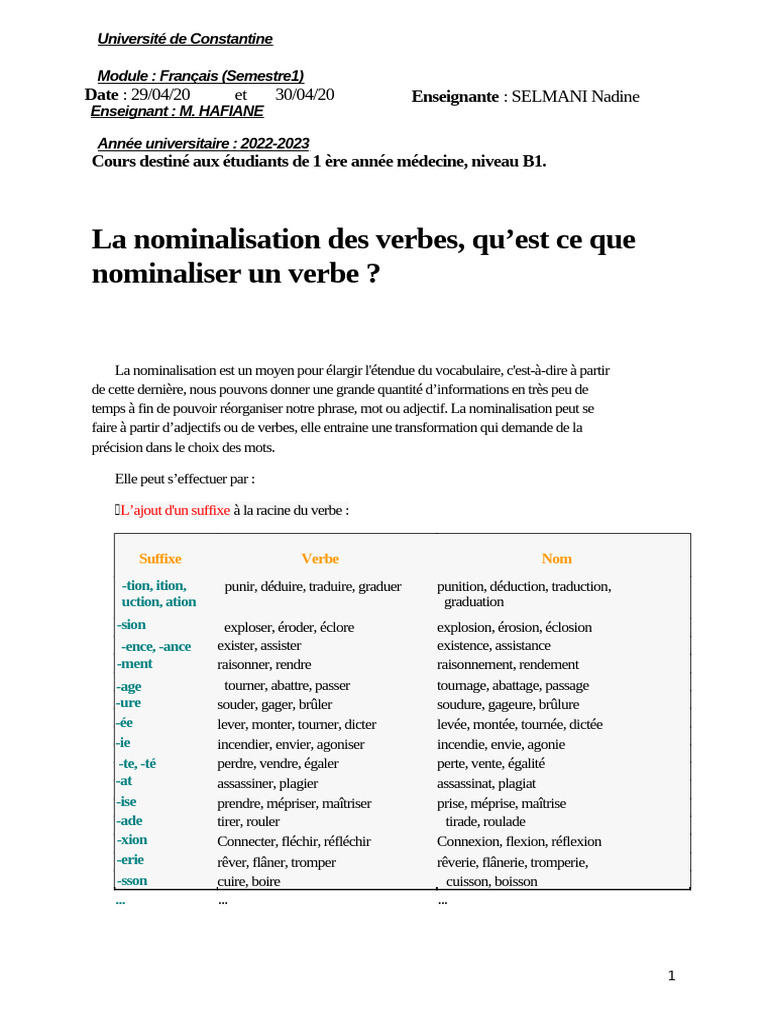 La Nominalisation Des Verbes Daction | PDF | Linguistique | Typologie ...