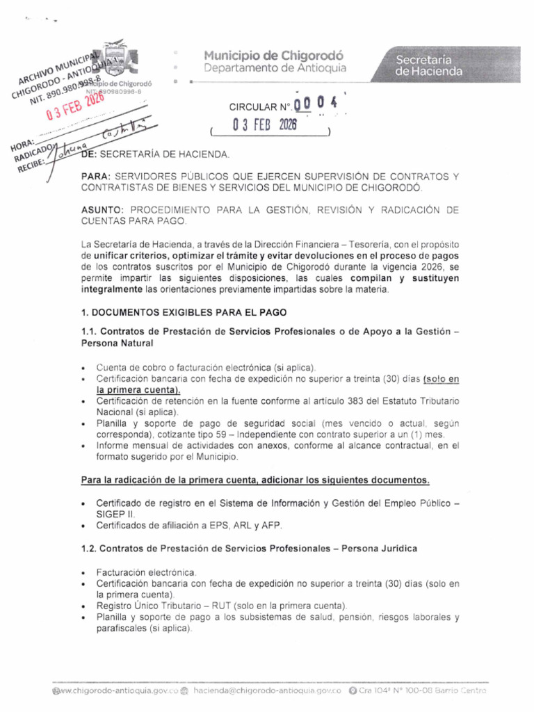Circular 0004 de 2026 | PDF | Gobierno