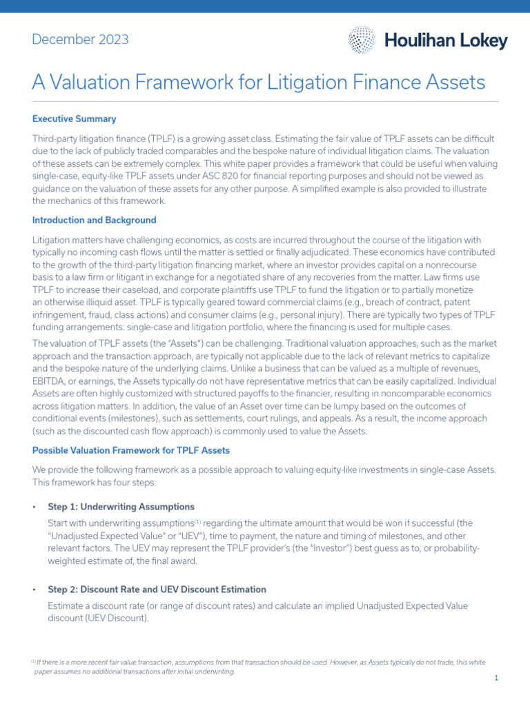 Valuation Framework Litigation Finance Assets | PDF | Valuation ...