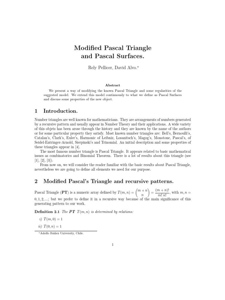 Modified Pascal Triangle and Pascal Surf | PDF | Function (Mathematics ...