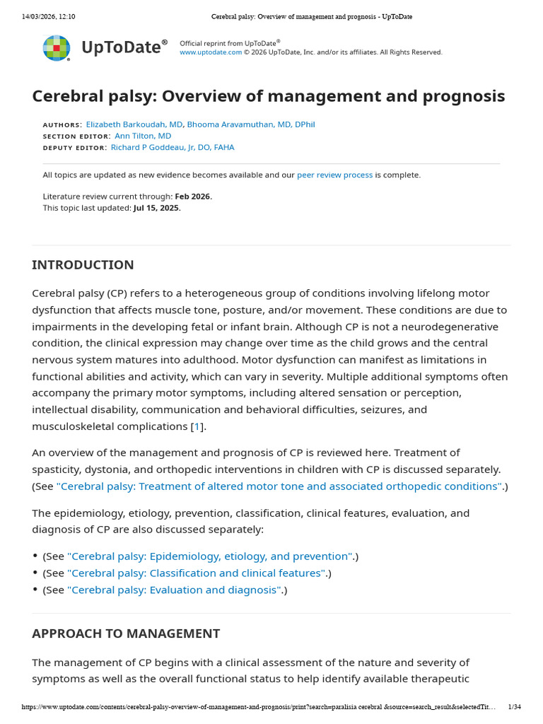 Cerebral palsy_ Overview of management and prognosis - UpToDate | PDF ...