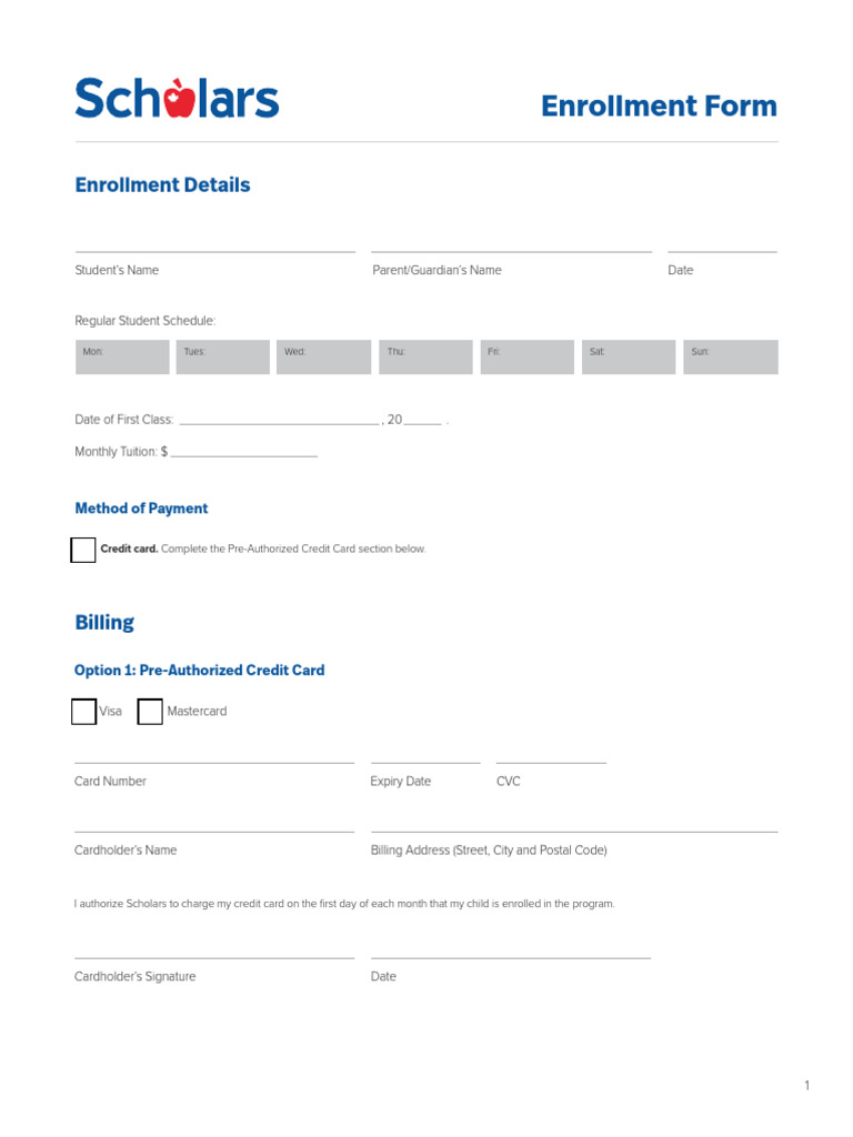 Enrollment Form - Fillable Blank (1) | PDF | Credit Card | Teachers