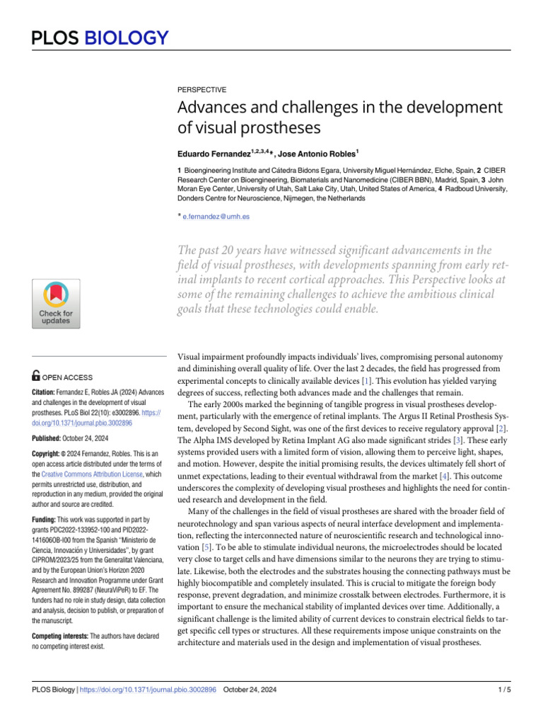 Journal.pbio.3002896 | PDF | Visual System | Prosthesis