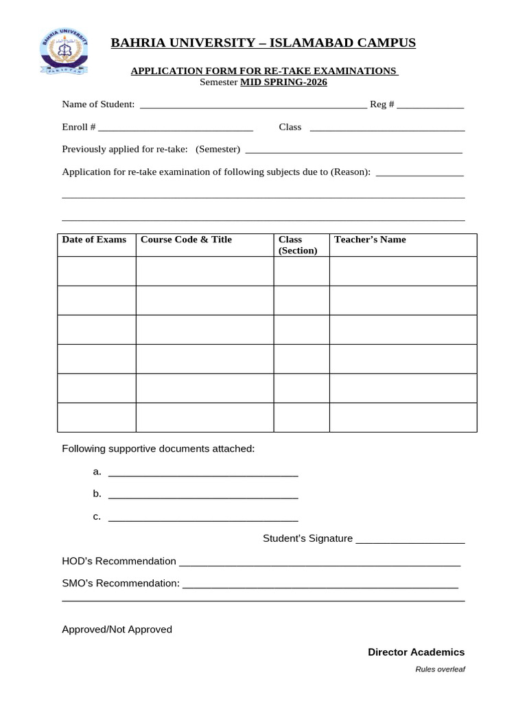 Re-take Application Form Spring 2026 | PDF