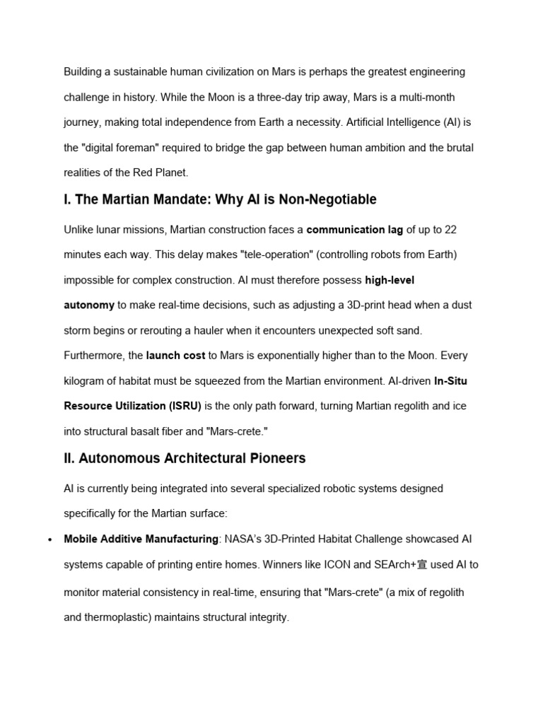 Using AI in Construction on Mars | PDF | Mars | Artificial Intelligence