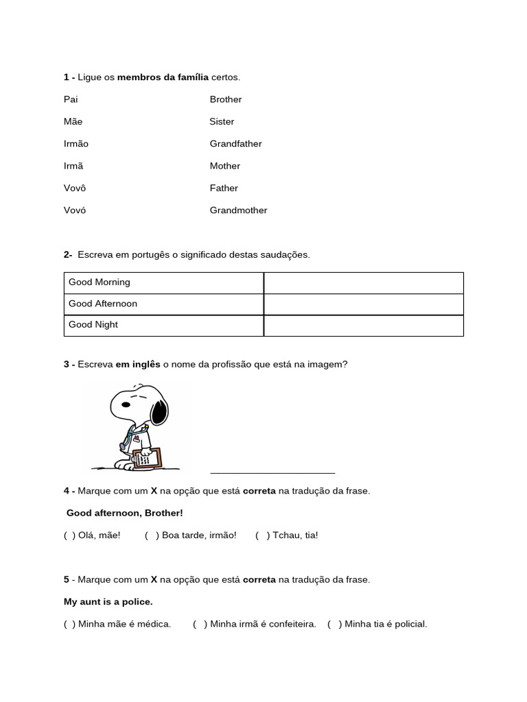 Prova 3 Ano - Inglês | PDF