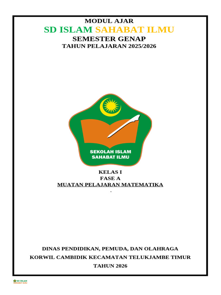 1. Modul Ajar Matematika Kelas 1 Smt Genap Ta. 25-26 | PDF