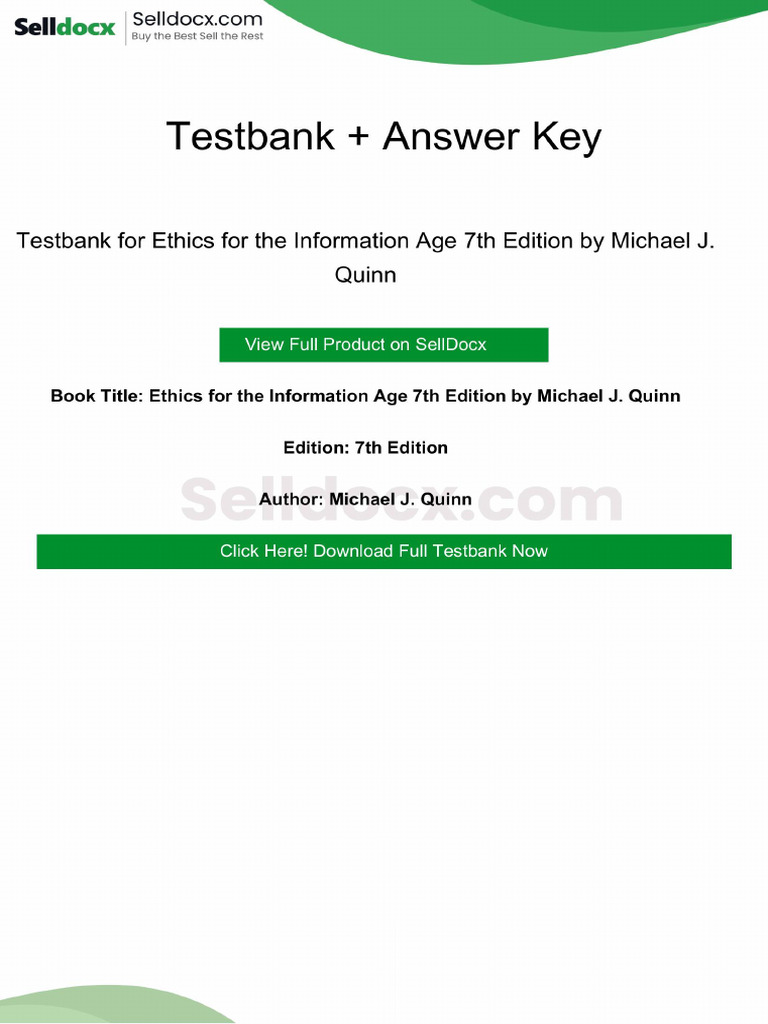 Ethics for the Information Age 7th Edition Testbank | PDF | Virtue