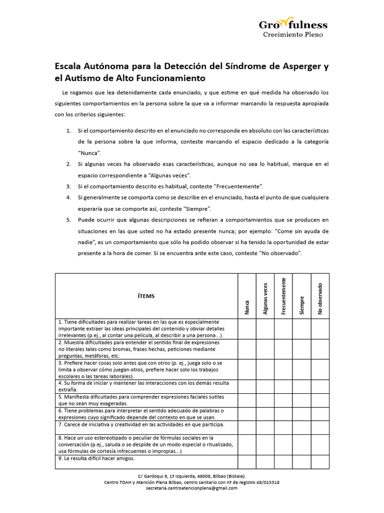 Escala Autónoma para La Detección Del Síndrome de Asperger y El Autismo ...