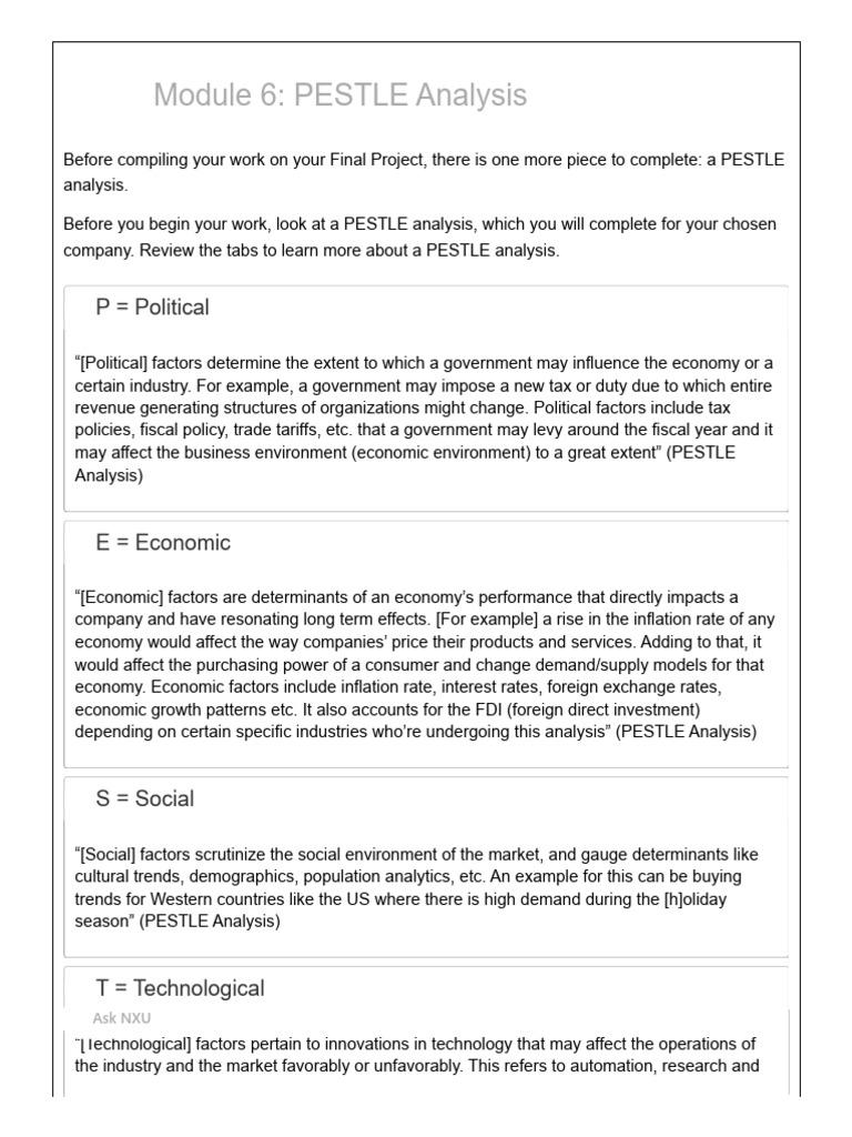 Module 6_ PESTLE Analysis_ BUS6100 Global Business | PDF | Economies ...