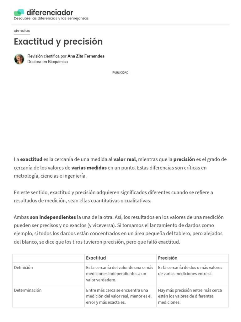 Diferencia Entre Exactitud y Precisión - Diferenciador | PDF ...